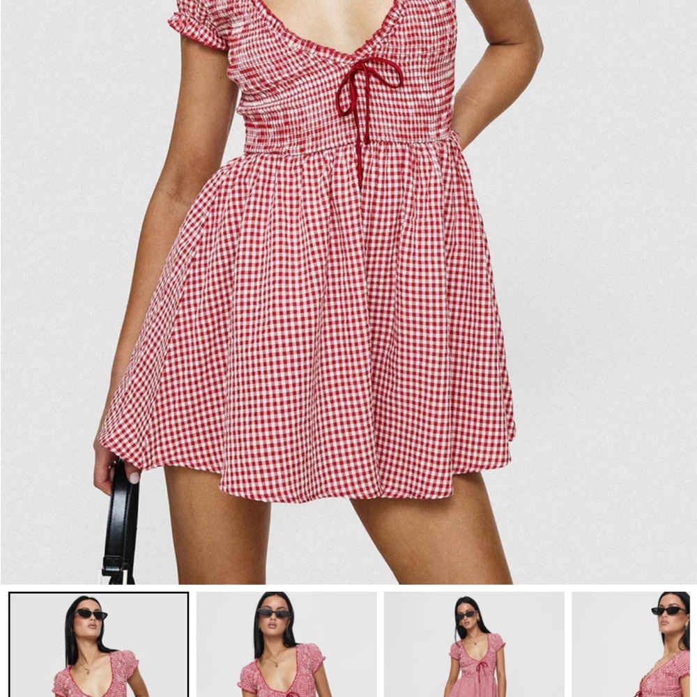 Princess Polly Wescott Gingham Red Ruffled Tie Front Jumpsuit size 4